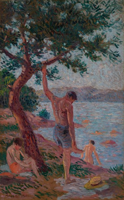 Saint-Tropez, svømmere under furuskogen av Maximilien Luce