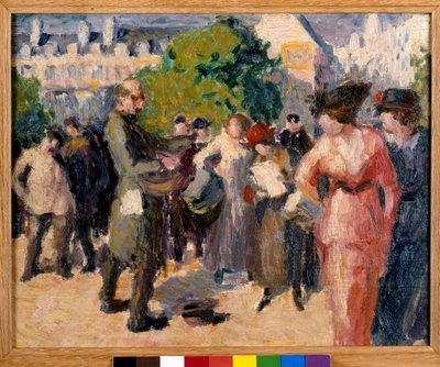 Gatescene. En tigger med en dreiehjul leker i en hage i Paris. Maleri av Maximilien Luce (1858–1941). Olje på lerret. Privat samling. av Maximilien Luce
