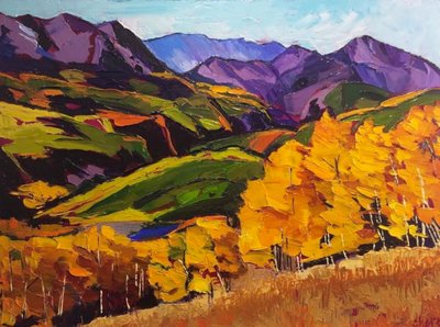 Golden Aspen med fjellutsikt av Maxine Shore