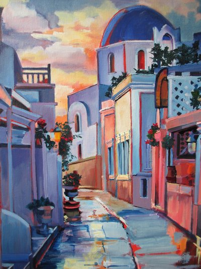 Santorini Sunset Street av Maxine Shore