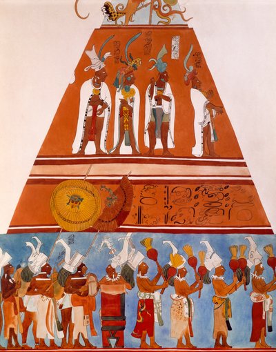 Fresker i Bonampak, Chiapas (Mexico). Detalj som viser en scene med prosesjon. Maya sivilisasjon, 9. århundre. av Mayan
