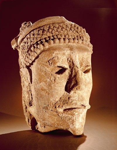 Hodet kuttet fra en vegg på Comalcalco, Tabasco, Classic Maya (stucco) av Mayan