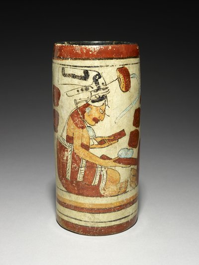 Vase med presentasjonsscene, 600-900 e.Kr. (lertøy med slip) av Mayan
