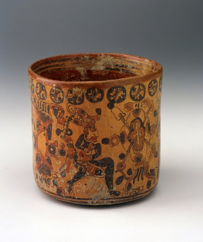 Sylindervase, ca. 650-850 (keramikk med rød og svart på oransje slipmaling) av Mayan Mayan