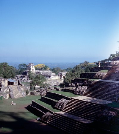 Før colombiansk sivilisasjon: utsikt over stedet Palenque i Chiapas klassisk maya-periode av Mayan Mayan