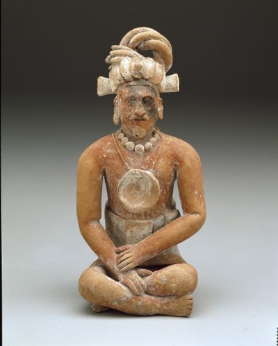 Sittende skjeggete mann, sen klassisk periode, ca. 600-900 (keramikk og maling) av Mayan Mayan