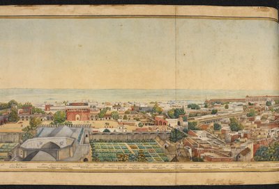 Utsnitt av et panorama av Delhi av Mazar or Mazhar Ali Khan