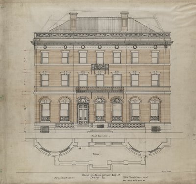 Bryan Lathrop House, Chicago, Illinois, Front Elevation and Terrace Plan, 1892. av Mead and White McKim