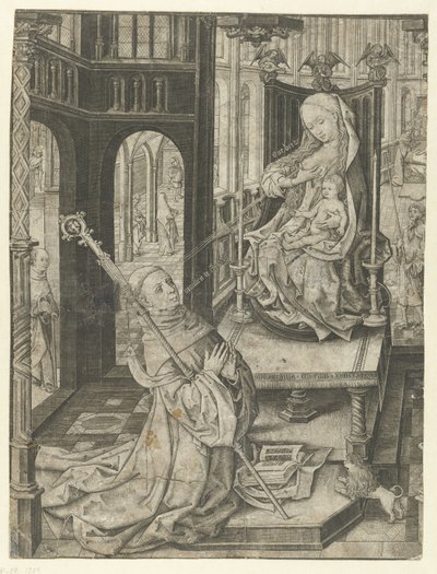 Saint Bernard kneler foran Mary med barn av Meester IAM van Zwoll