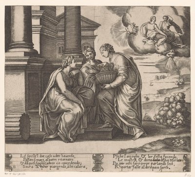 Psyche får besøk av søstrene sine Story of Amor and Psyche (serietittel) av Meester van de Dobbelsteen