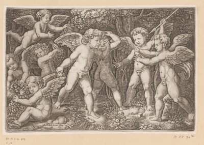 Spiller putti Tapetries of the Pope (serietittel) Tapezzerie de Papa (serietittel) av Meester van de Dobbelsteen