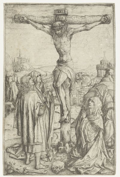 Korsfestelsen med Maria og St. Johannes og to hellige kvinner av Meester van het Amsterdamse Kabinet