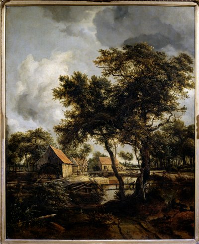 The water mill Painting by Meindert Hobbema (1638-1709) (ec.flam.) 17th century Sun. 0,8x0,66 m Paris, Musee du Louvre. av Meindert Hobbema