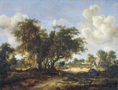 Skoglandskap med hytter, 1665 av Meindert Hobbema
