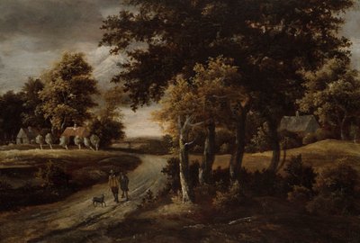 Skoglandskap med figurer på en sti av Meindert Hobbema