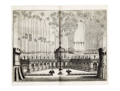Fyrverkeri i anledning bryllupet til Leopold I (1640-1705), den hellige romerske keiseren, og Margaret Theresa av Spania (1651-73) i Wien, desember 1666 av Melchior Küsel