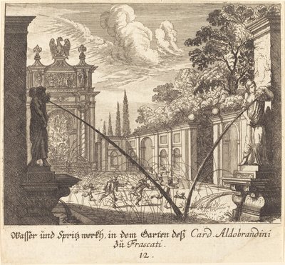 Gardens of Cardinal Aldobrandini, Frascati av Melchior Küsel after Johann Wilhelm Baur