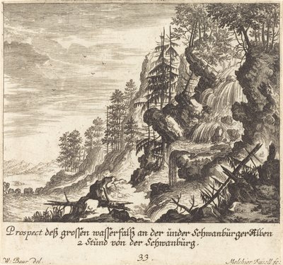 Stor foss, Schwanburg av Melchior Küsel after Johann Wilhelm Baur