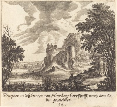 fjellutsikt av Melchior Küsel after Johann Wilhelm Baur