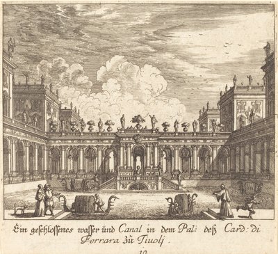 Palass og kanal, kardinal av Ferrara, Tivoli av Melchior Küsel after Johann Wilhelm Baur