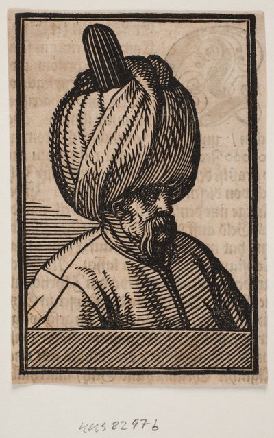 Byste av skjeggete mann iført turban, 3/4 profil mot høyre av Melchior Lorck