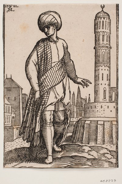 Elegant ung mann med turban og langt sjal av Melchior Lorck