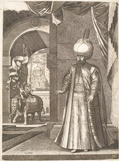 Portrett av Sultan Suleiman den storslåtte (stående) av Melchior Lorck