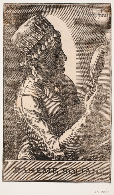 Sultanportrett, speilvendt, profil til r.: RAHEME SOLTANE. av Melchior Lorck