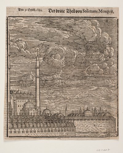 Süleymaniye-moskeen, sett fra nordøst. Høyre halvdel av Melchior Lorck