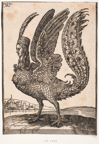 Uidentifisert mytisk dyr, harpy eller sirene av Melchior Lorck