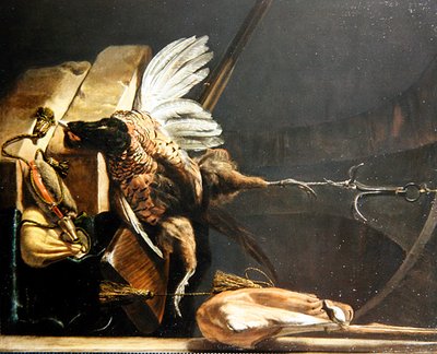 Et stilleben av en død fasan som henger fra en krok av Melchior de Hondecoeter