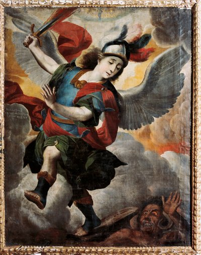 "Erkeengelen Saint Michael" -maleri av Melchor Perez de Holguin (1665-1724) av Melchor Pérez de Holguín