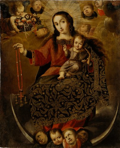 Jomfru av rosenkransen, slutten av 1600-begynnelsen av 1700-tallet (bladgull med olje på lerret) av Melchor Pérez de Holguín