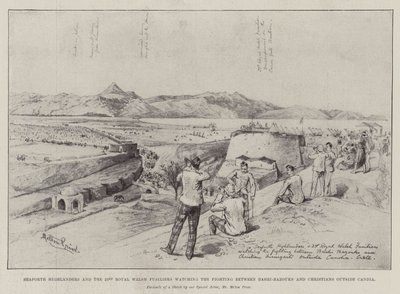 Seaforth Highlanders og de 23. Royal Welsh Fusiliers ser på kampene mellom Bashi-Bazouks og kristne utenfor Candia av Melton Prior