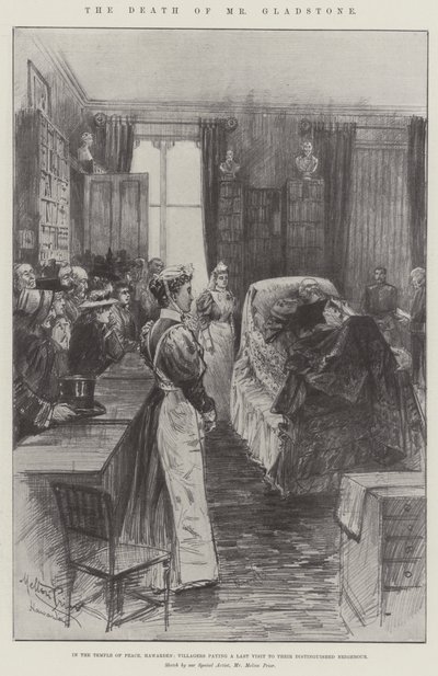 Mr Gladstones død, i Fredens tempel, Hawarden, landsbyboere på et siste besøk til sin utmerkede nabo av Melton Prior