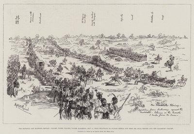 Matabele og Mashona-opprøret, kolonne under oberst Napier marsjerte, 11. mai, fra Bulawayo for å straffe opprørere og møte herr Cecil Rhodes og Salisbury-søylen av Melton Prior