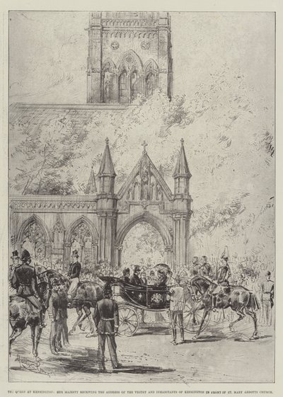 Dronningen i Kensington, Hennes Majestet mottar adressen til Vestry og innbyggere i Kensington foran St Mary Abbotts Church av Melton Prior