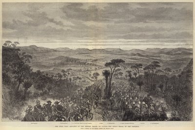 Zulukrigen, de britiske troppenes fremmarsj på Ulundi, Kongens Kraal i det fjerne av Melton Prior