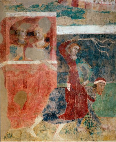 Opp- og nedturene til en ung manns innvielse i kjærlighetens mysterier, detaljer, tidlig på 1300-tallet (fresco) av Memmo di Filippuccio