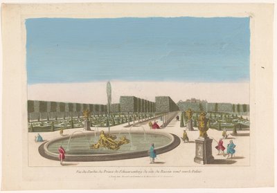 Utsikt over fontenen fra hagen til Palais Schwarzenberg nær byen Wien Vue du jardin du prince de Schwarzenberg du côte du bassin around vers le palais (tittel på objekt) av Mesard