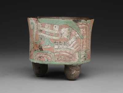 Sylindrisk stativkar med to brillefigurer, c.A.D. 400?650 (keramikk, stukkatur og maling) av Mesoamerican Mesoamerican