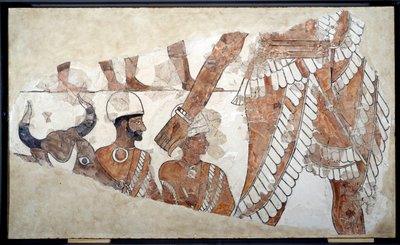 Mesopotamia: rekkefølgen av offeret. Detalj av en freske av palasset til Zimri Lim (rundt 1782-1759). 1700-tallet f.Kr. Fra Mari. Paris, Louvre-museet av Mesopotamian