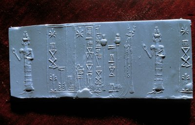 Orientalsk kunst: segl av legen Ur-Lugal (Ur Lugal, 3. årtusen f.Kr.), antikken fra Asia. Museet Louvre av Mesopotamian Mesopotamian