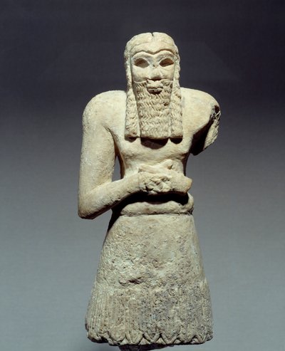 Orientalske antikviteter: statuett i kalkstein av orant sverget til prins Ginak. Mesopotamia. 2750 f.Kr. Søn 0,26 m Paris, Musée du Louvre av Mesopotamian Mesopotamian