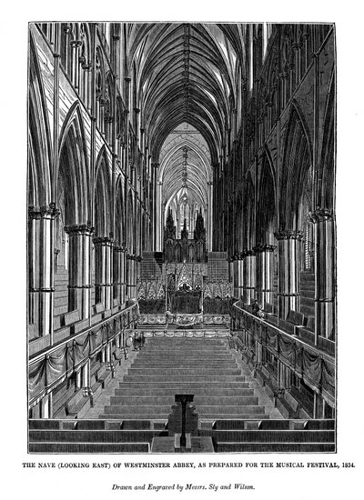 Skibet ser øst for Westminster Abbey, 1843 av Messrs Sly and Wilson
