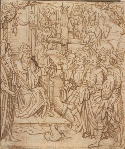 St Peter før keiser Nero, og korsfestelsen av St. Peter av Mesteren for Aachen alteret