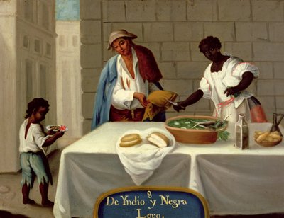 En amerikansk indisk mann og hans svarte kone, fra en serie om ekteskap med blandet rase i Mexico av Mexican School