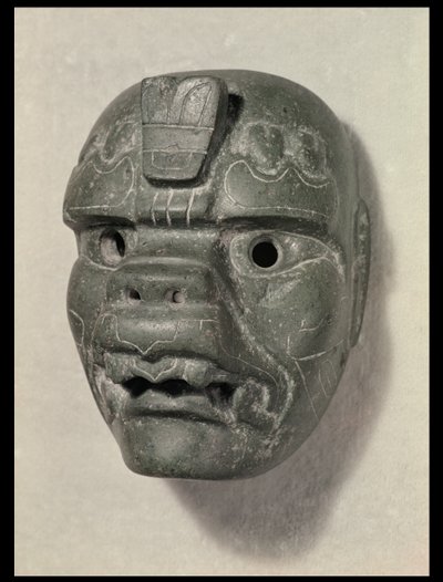 Feline maske av en mann, fra Oaxaca, Pre-Columbian (jade) av Mexican School