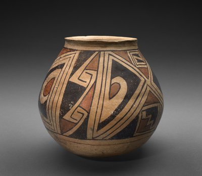 Krukke (olla) med geometriske design, ca. 1300 (lertøy med slip) av Mexican School