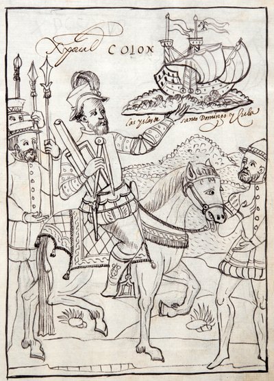 MS Hunter 242 f.247r Christopher Columbus, illustrasjon fra Historia de Tlaxcala av Diego Munoz Camargo av Mexican School